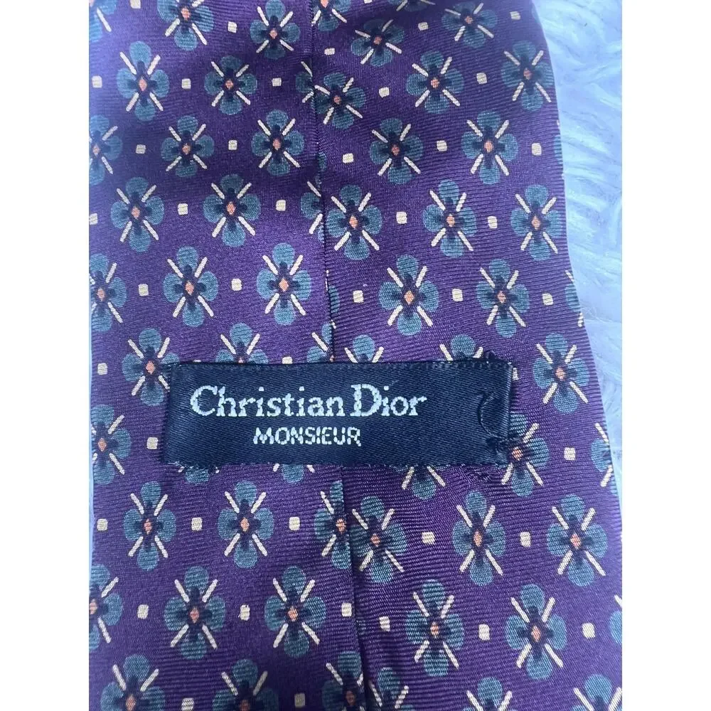Vintage Christian Dior Monsieur Tie Mens Silk Floral Pattern Made In Italy 90s